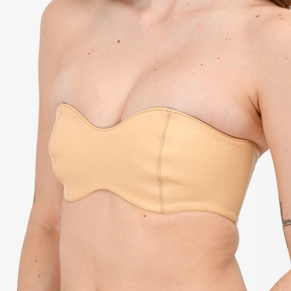 CAMILA COELHO BEIGE LEATHER ELOISA BRALETTE TOP SIZE S